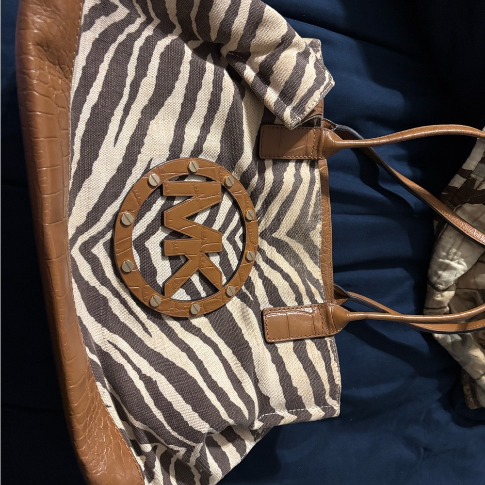 Michael Kors Brown and Cream Shoulder Bag with Zebra Print